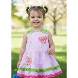 Emily Rose Butterfly applique Pink Gingham dress Size 2T